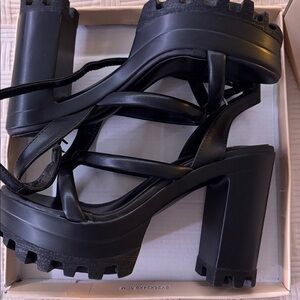Chunky Black Strappy Platform Heels